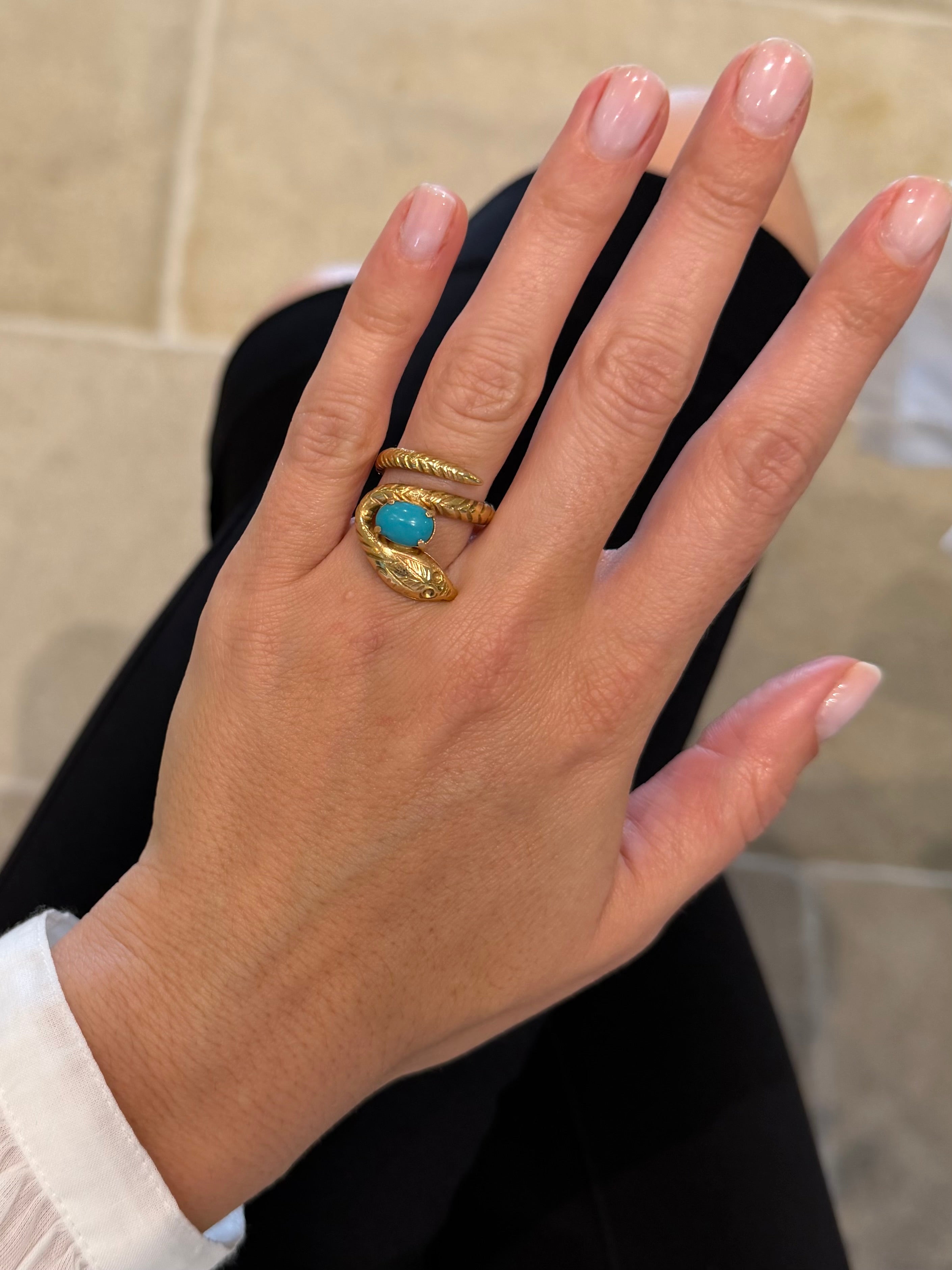 Vintage 18ct gold & turquoise serpent ring