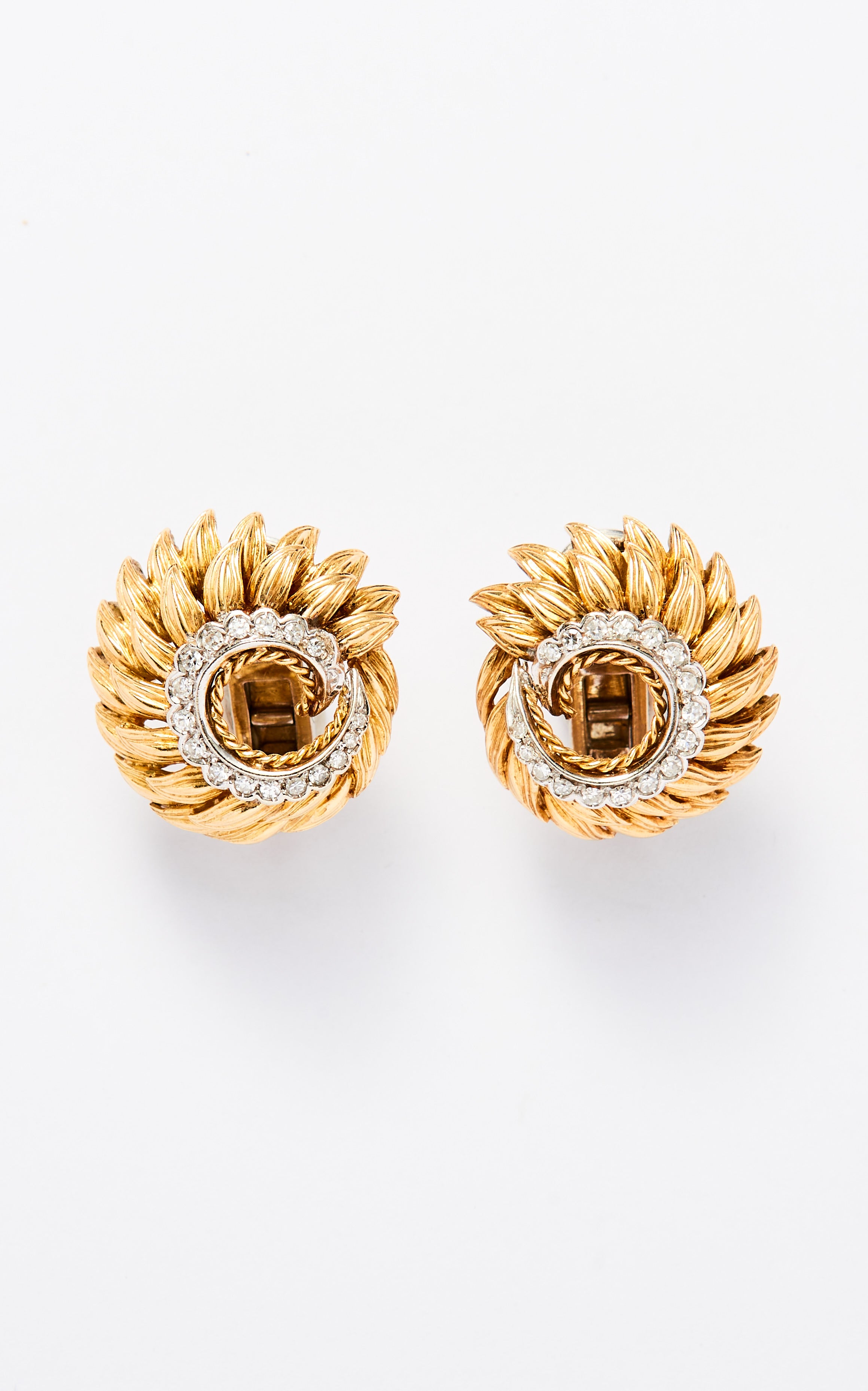 Vintage 18ct Gold & Diamond French Wreath Earrings