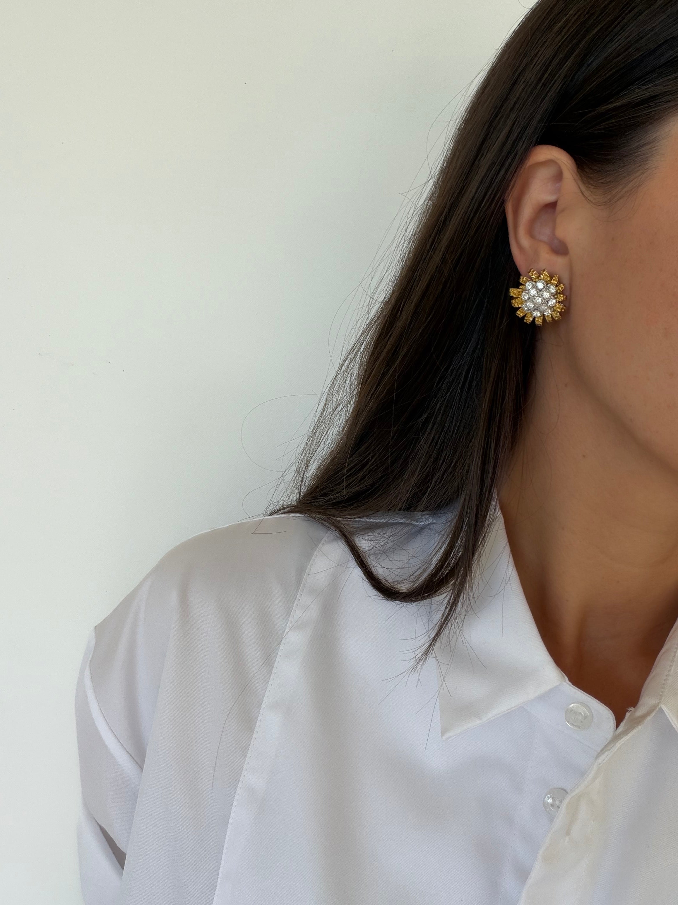 Vintage 18ct Gold and Diamond French Earrings