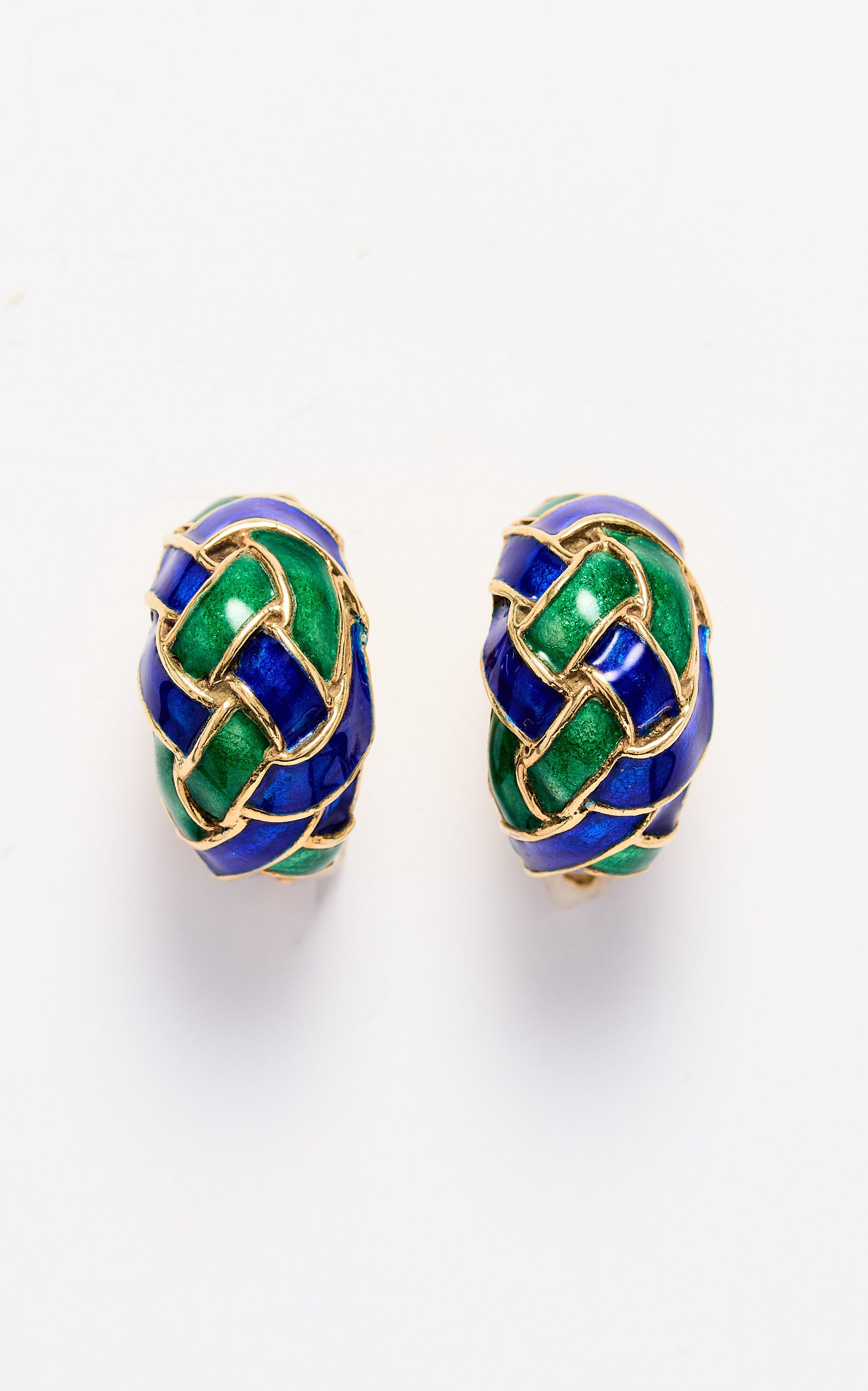 14ct gold Italian blue & green enamel earrings