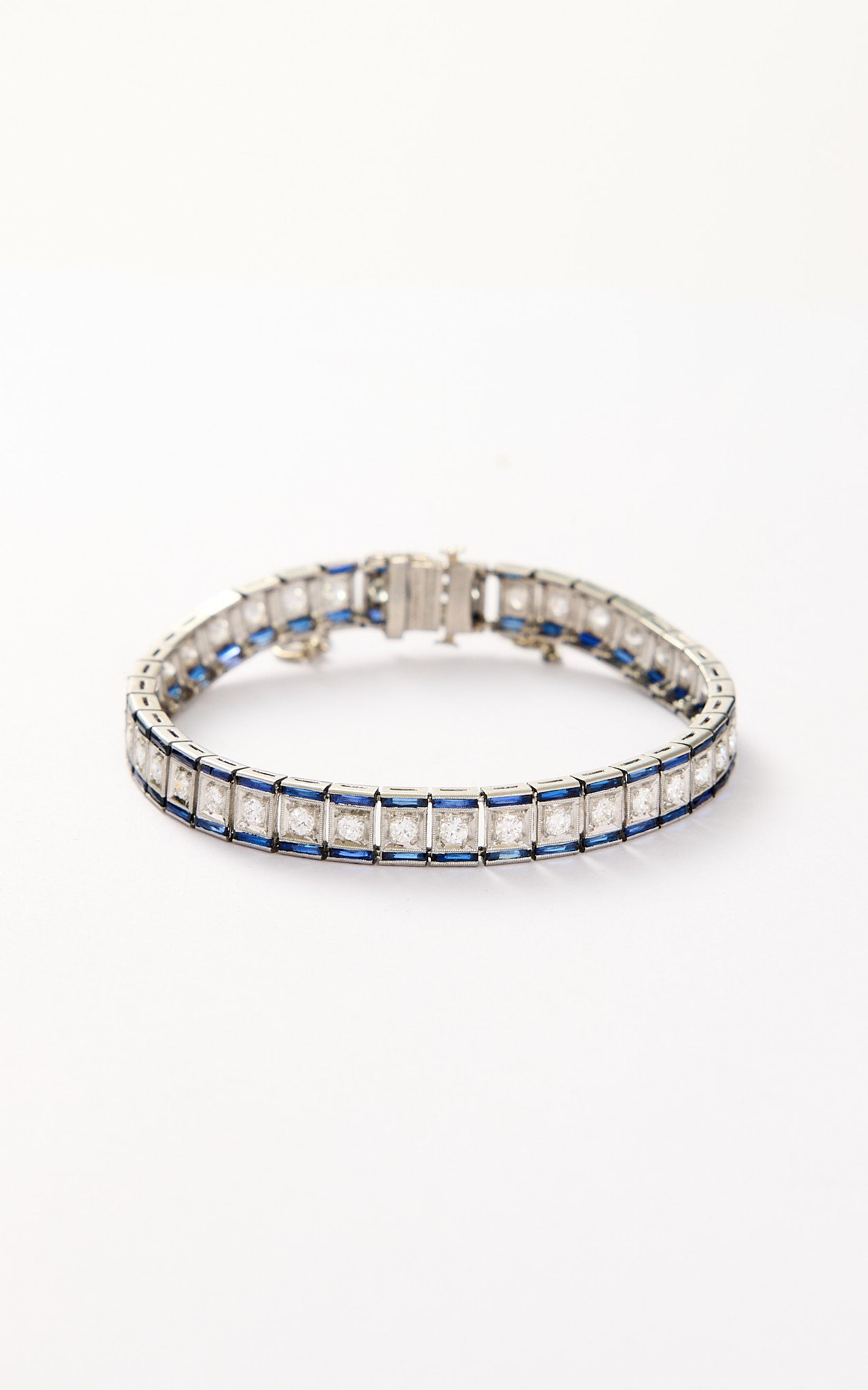 Art Deco Platinum, diamond & calibre cut sapphire bracelet