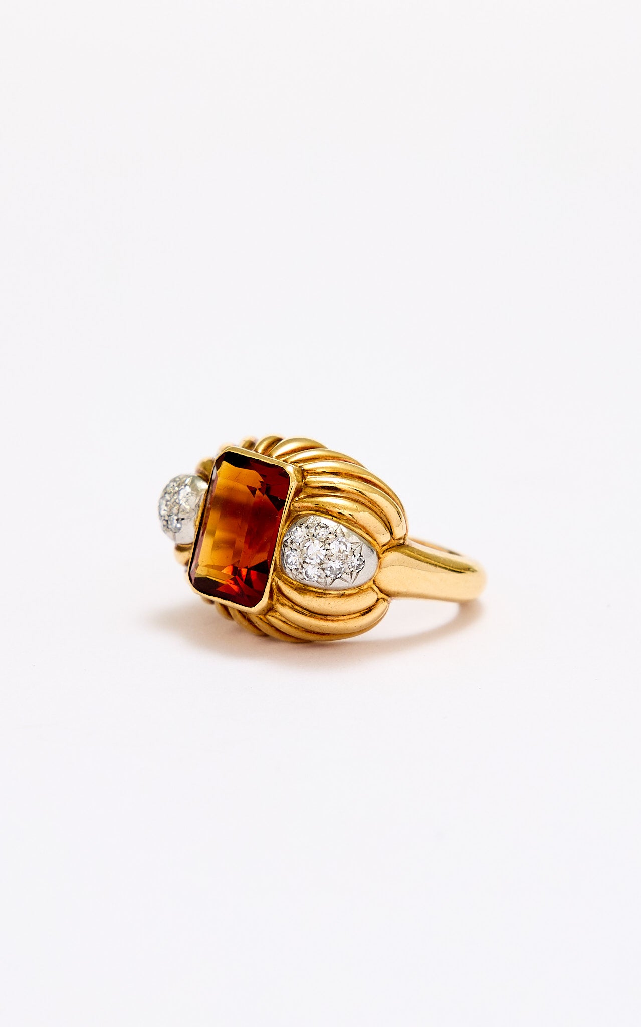 Vintage 18ct gold, citrine & diamond cocktail ring