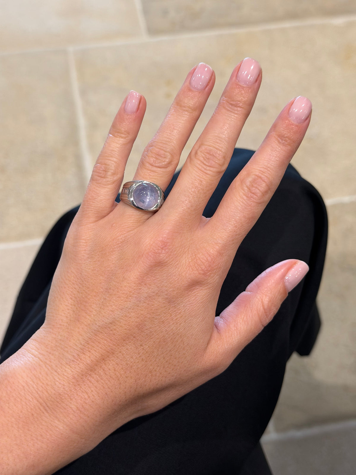 Platinum Star Sapphire Ring with diamonds