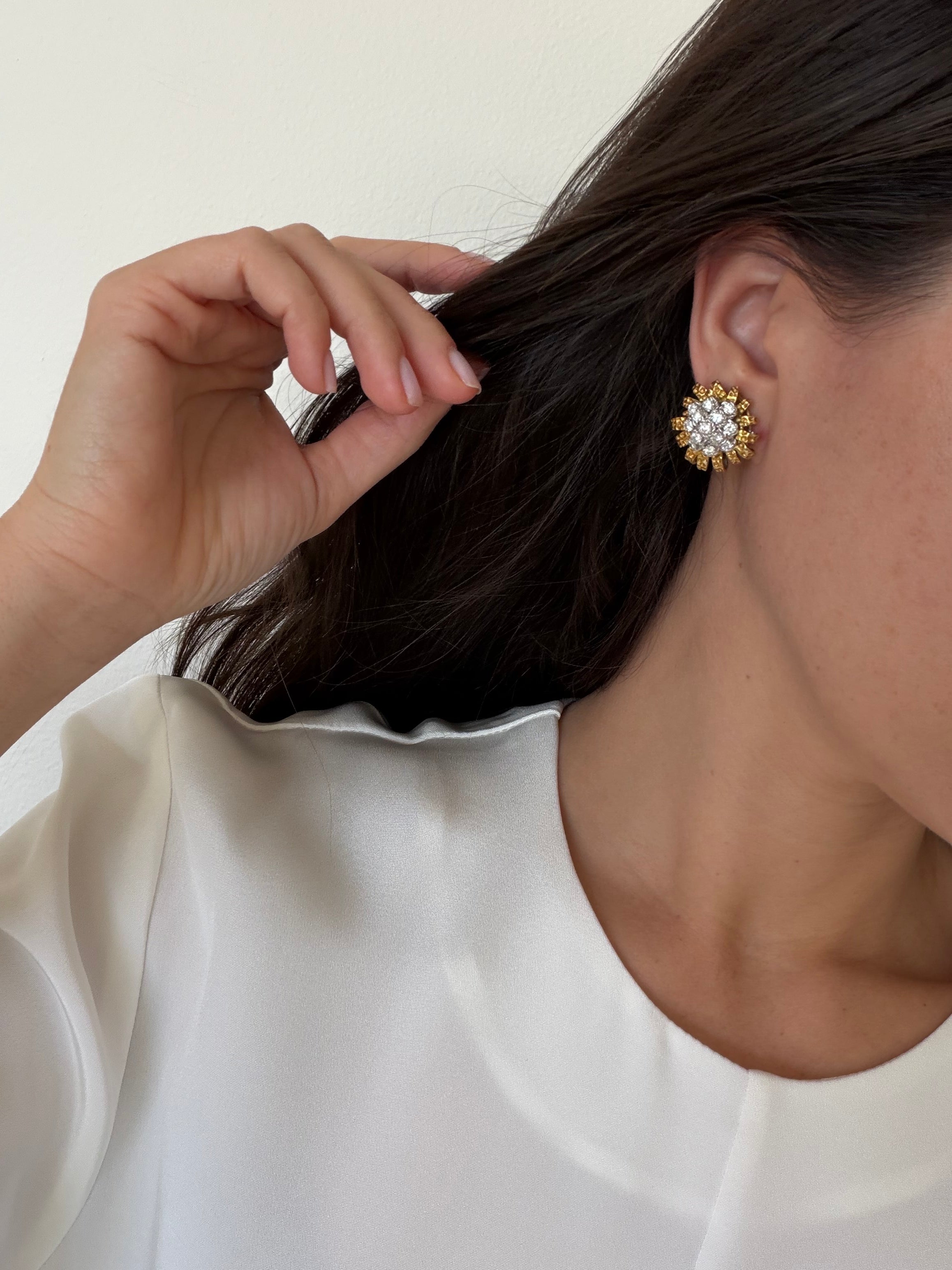 Vintage 18ct Gold and Diamond French Earrings