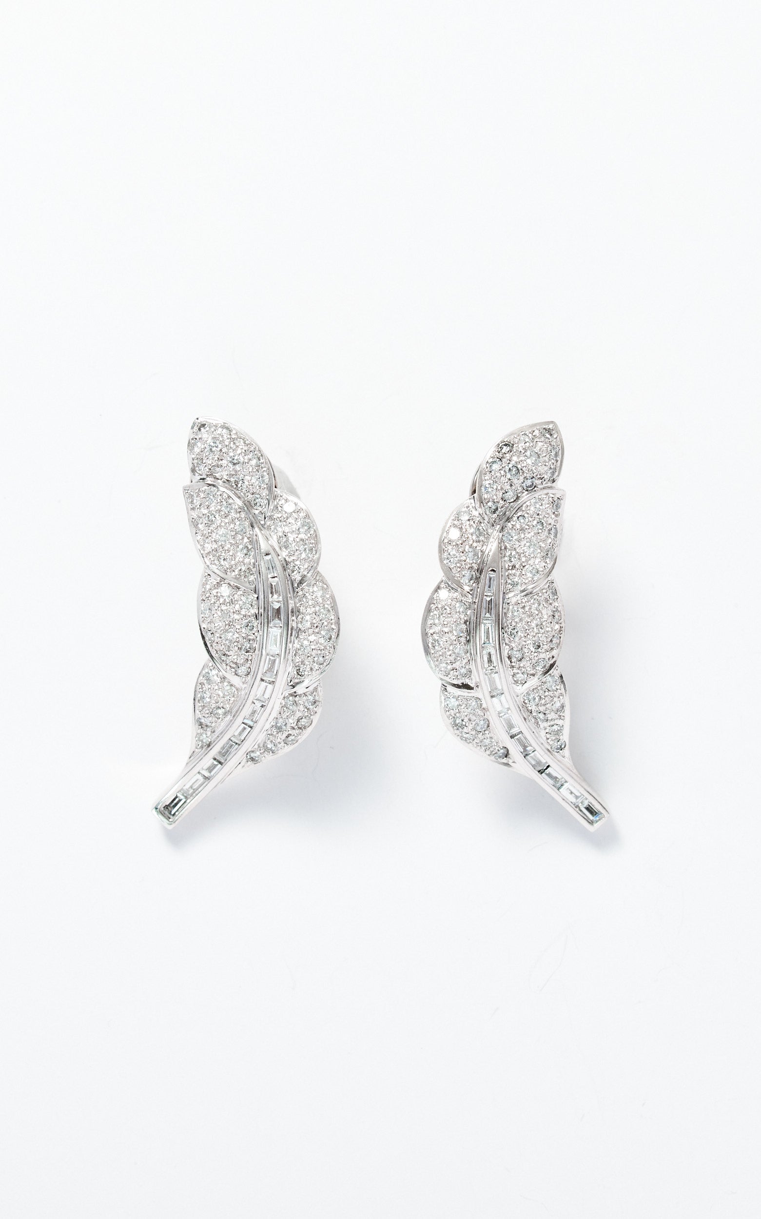 Vintage 14ct White Gold & Diamond Leaf Earrings