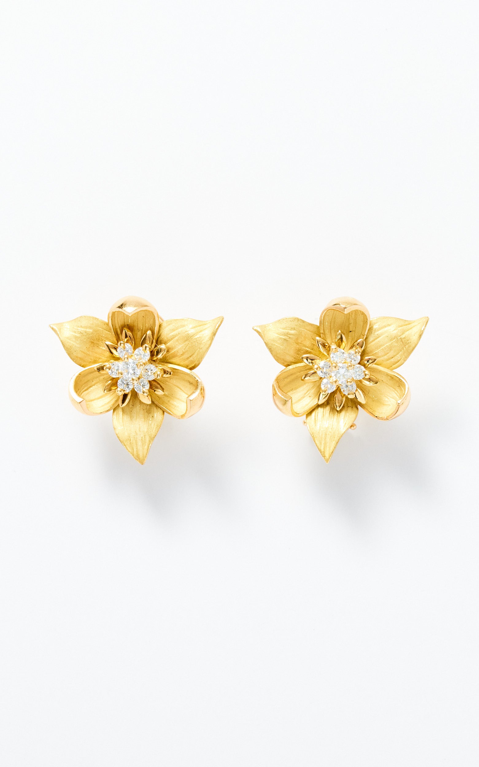 Vintage 18ct Gold and Diamond Flower Earrings