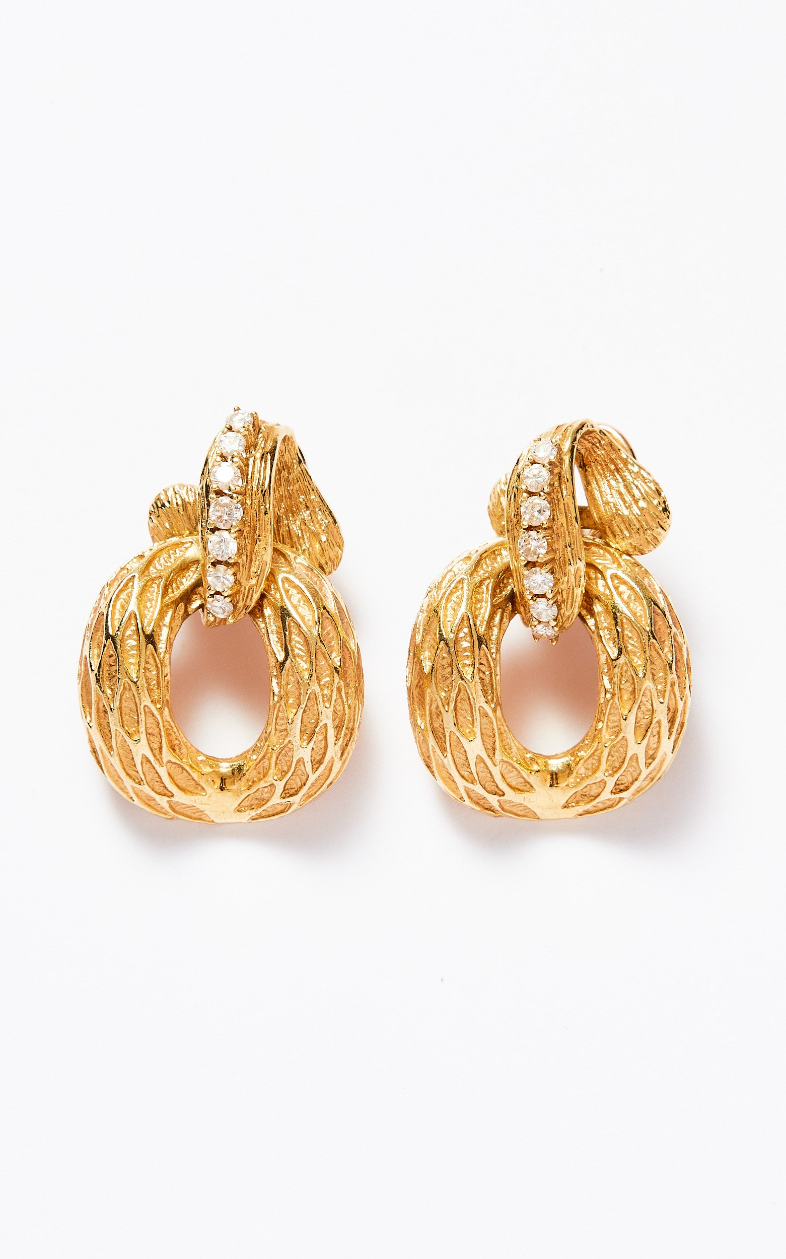 Vintage 14ct gold & diamond French earrings