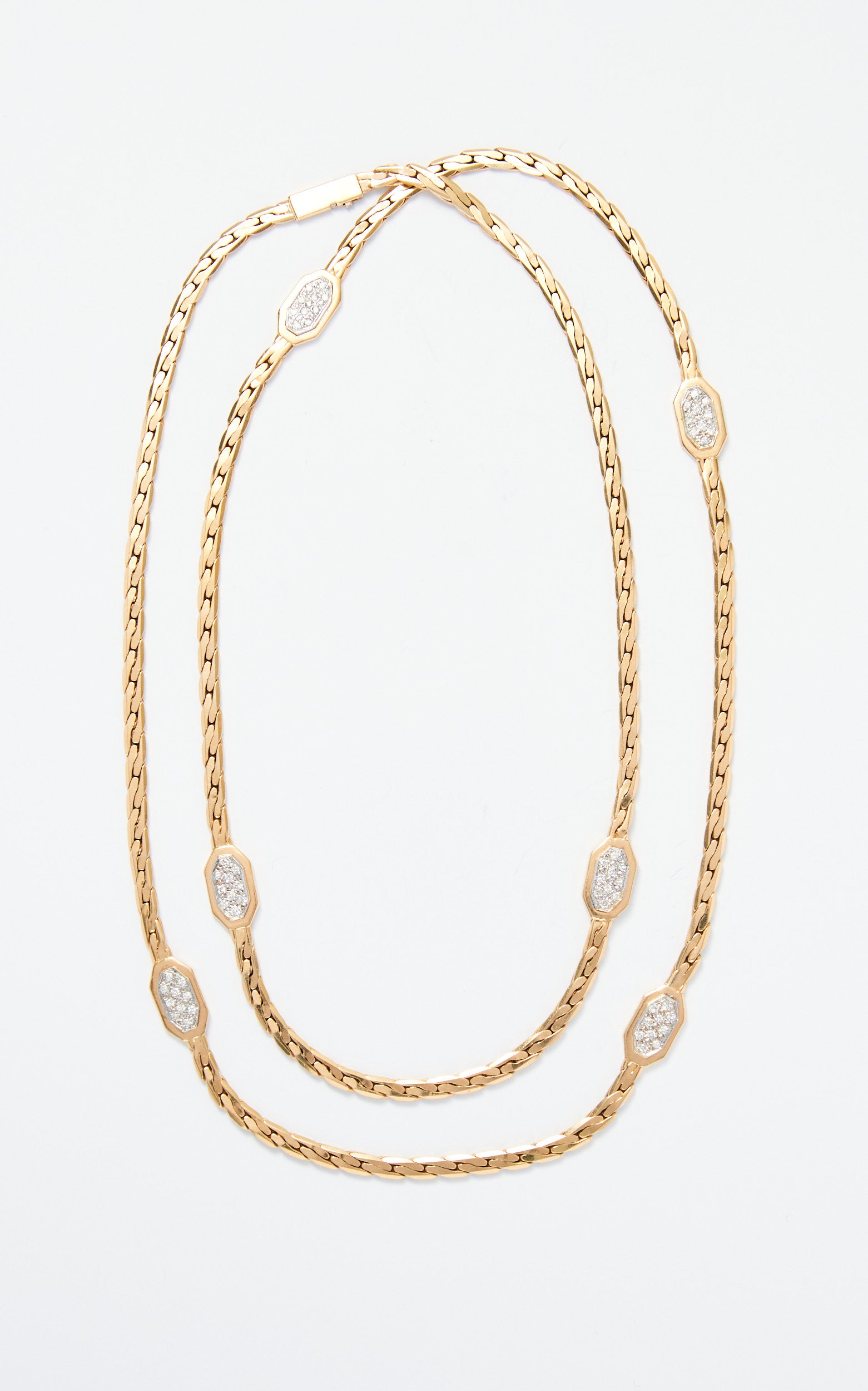 Vintage 14ct gold & 2ct diamond long chain