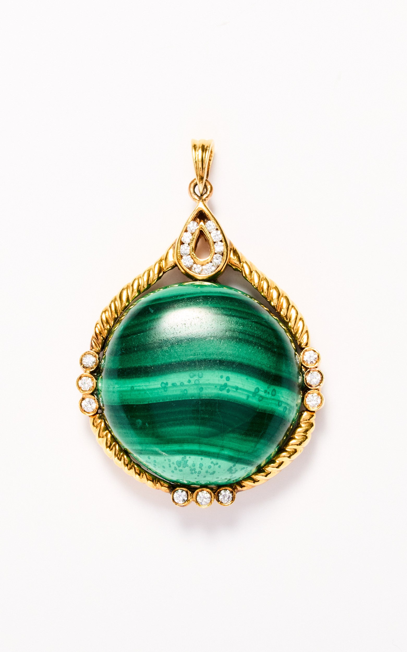 Vintage Malachite & Diamond Pendant in 14ct gold