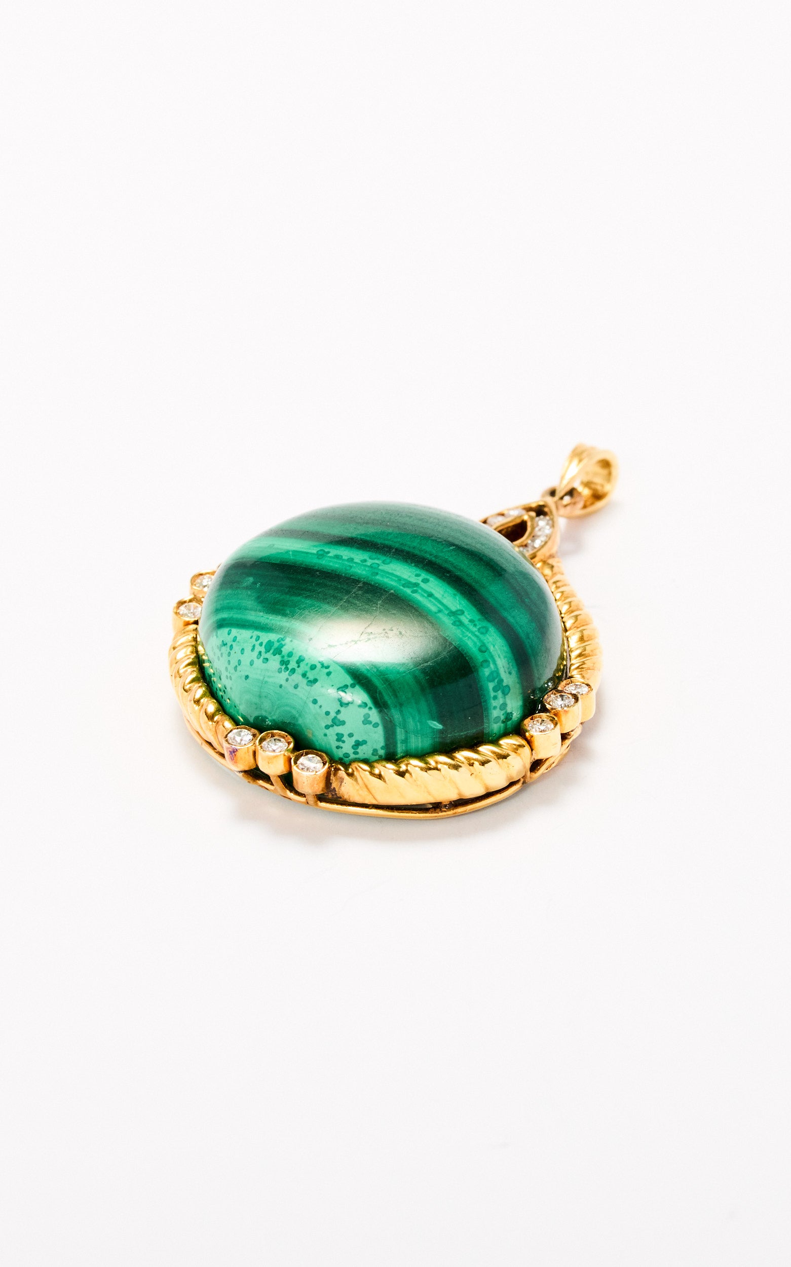 Vintage Malachite & Diamond Pendant in 14ct gold