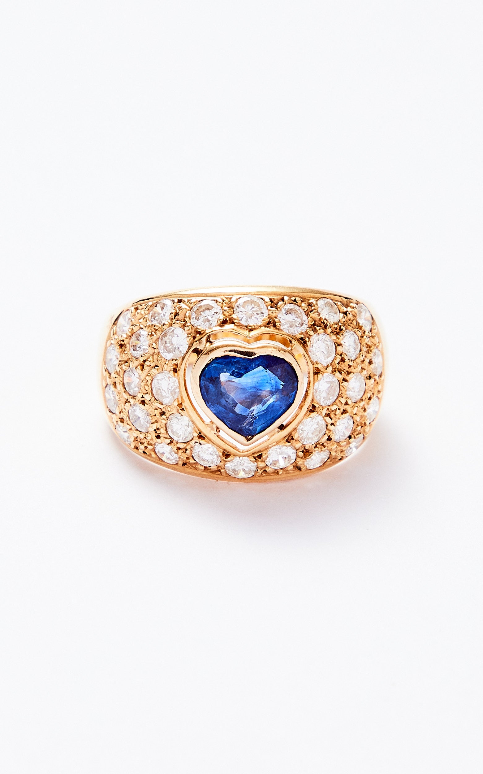 Estate 18ct gold heart sapphire & diamond ring