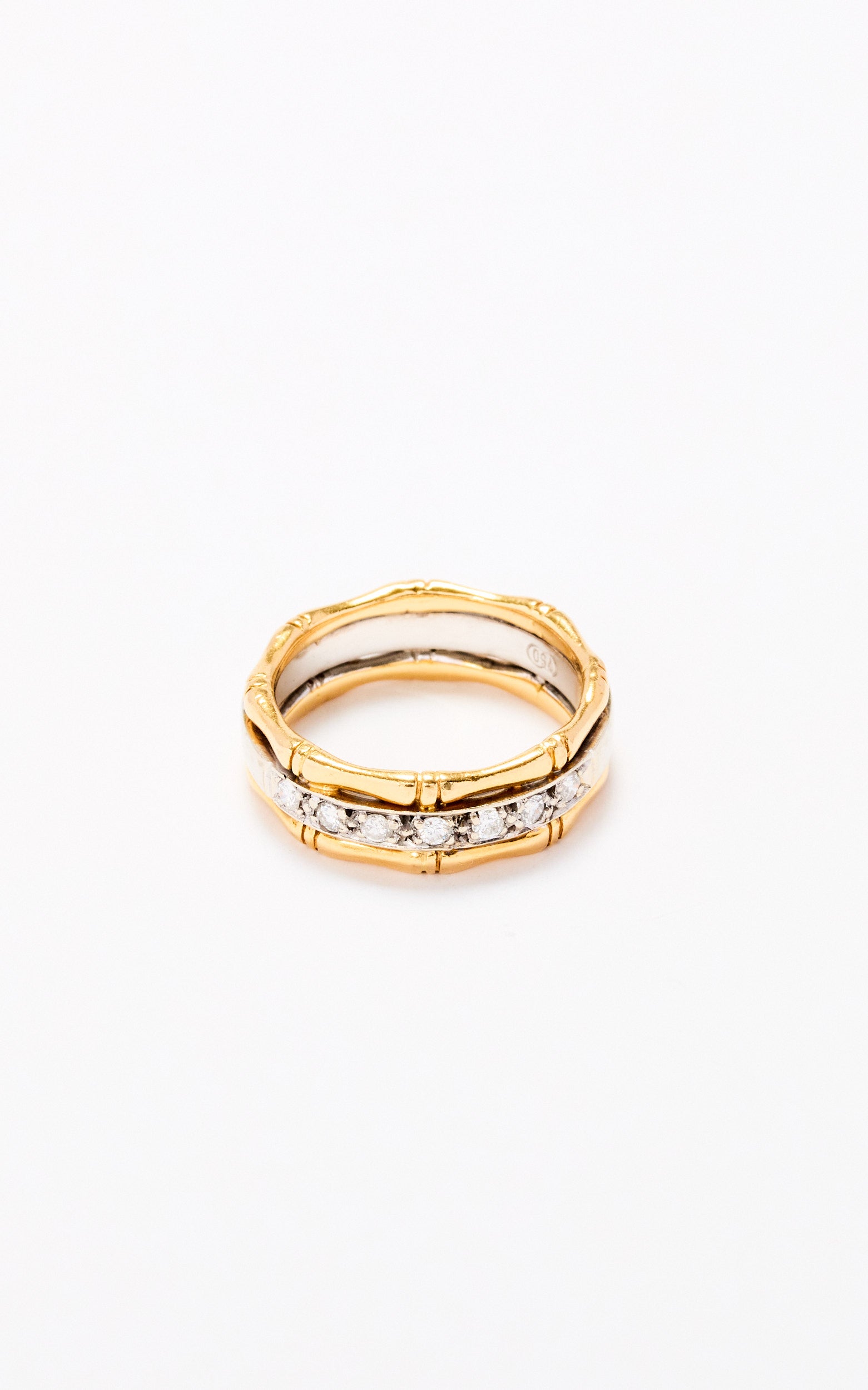 Vintage 18ct Gold & Diamond Bamboo Ring
