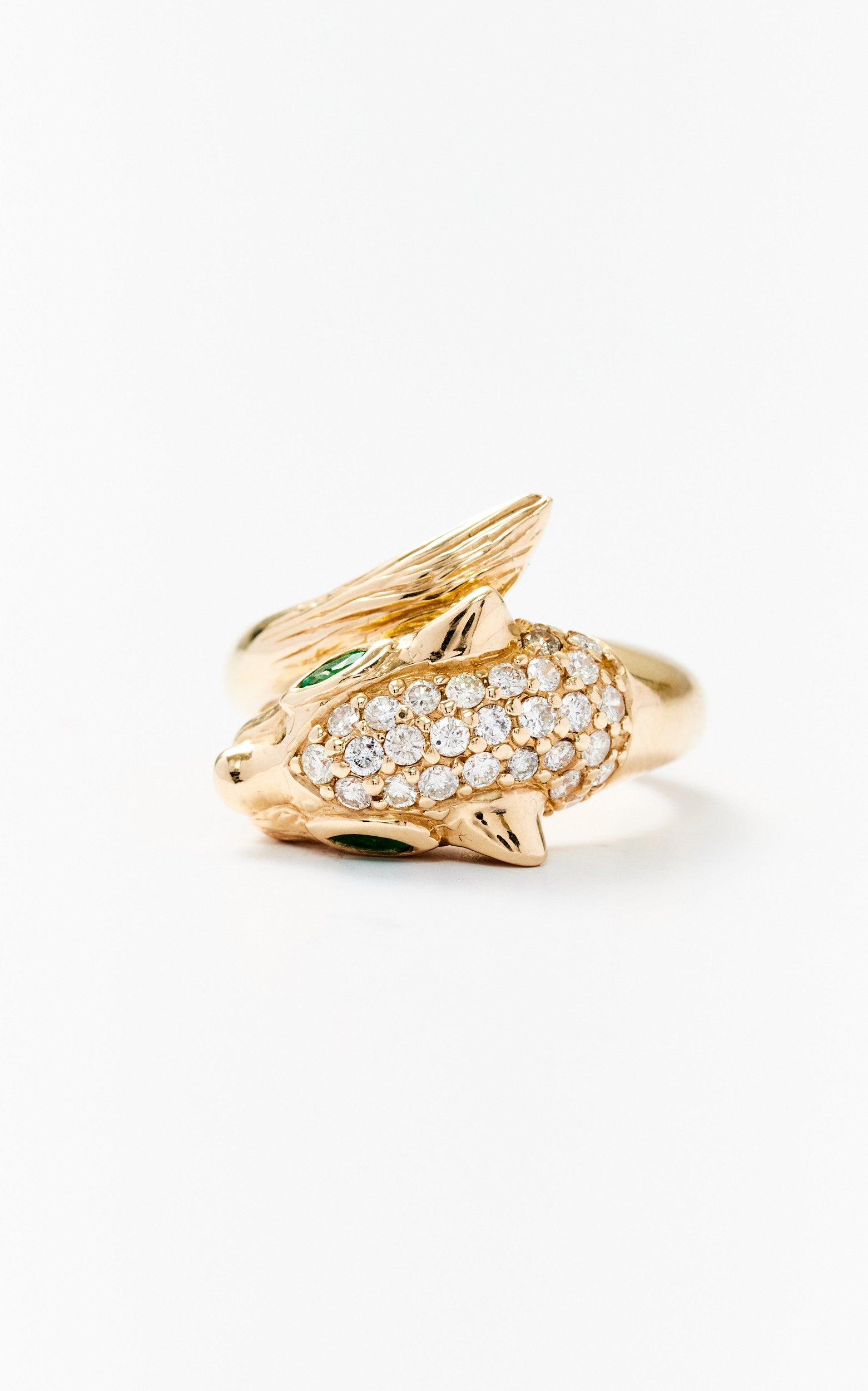 Vintage 14ct gold panther ring with diamonds
