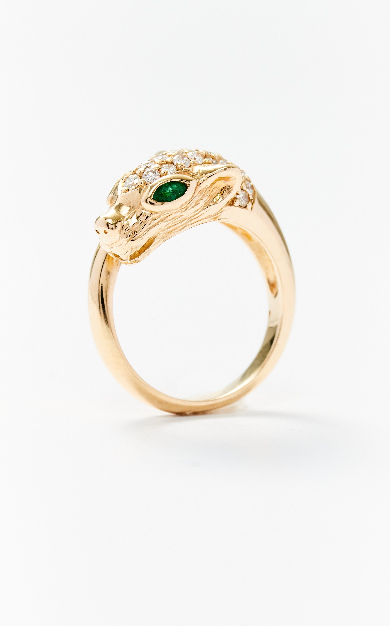 Vintage 14ct gold panther ring with diamonds